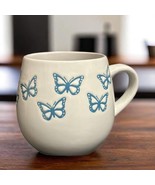 HARVEST GREEN STUDIO Mug Blue Turquoise Butterflies Stoneware Tea Coffee... - £17.13 GBP