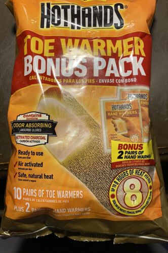 Primary image for HotHands Toe Warmer Bonus Pack - 10 Pairs of Warmers And 2 Pair Of Hand Warmers