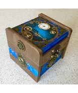 Blue and Bronze Steampunk Gears Style Wooden Trinket Box - $10.50