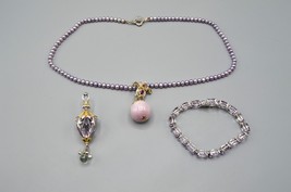 Amethyst Rose Quartz Gold Vermeil Set Michael Valitutti Pendant Bracelet Pearls - £133.77 GBP