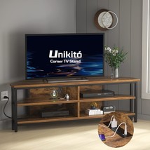 Unikito 55&#39;&#39; Corner Tv Stand With Power Outlet, Corner Entertainment, Rustic - £126.17 GBP