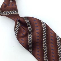 Zilli Italy Tie Brown Blue Gold Geometric Stripe Luxury Necktie Silk Ties L1 NWT - £116.80 GBP