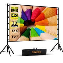 Projector Screen And Stand, 150 Inch Indoor Outdoor Projection Screen, P... - $188.99