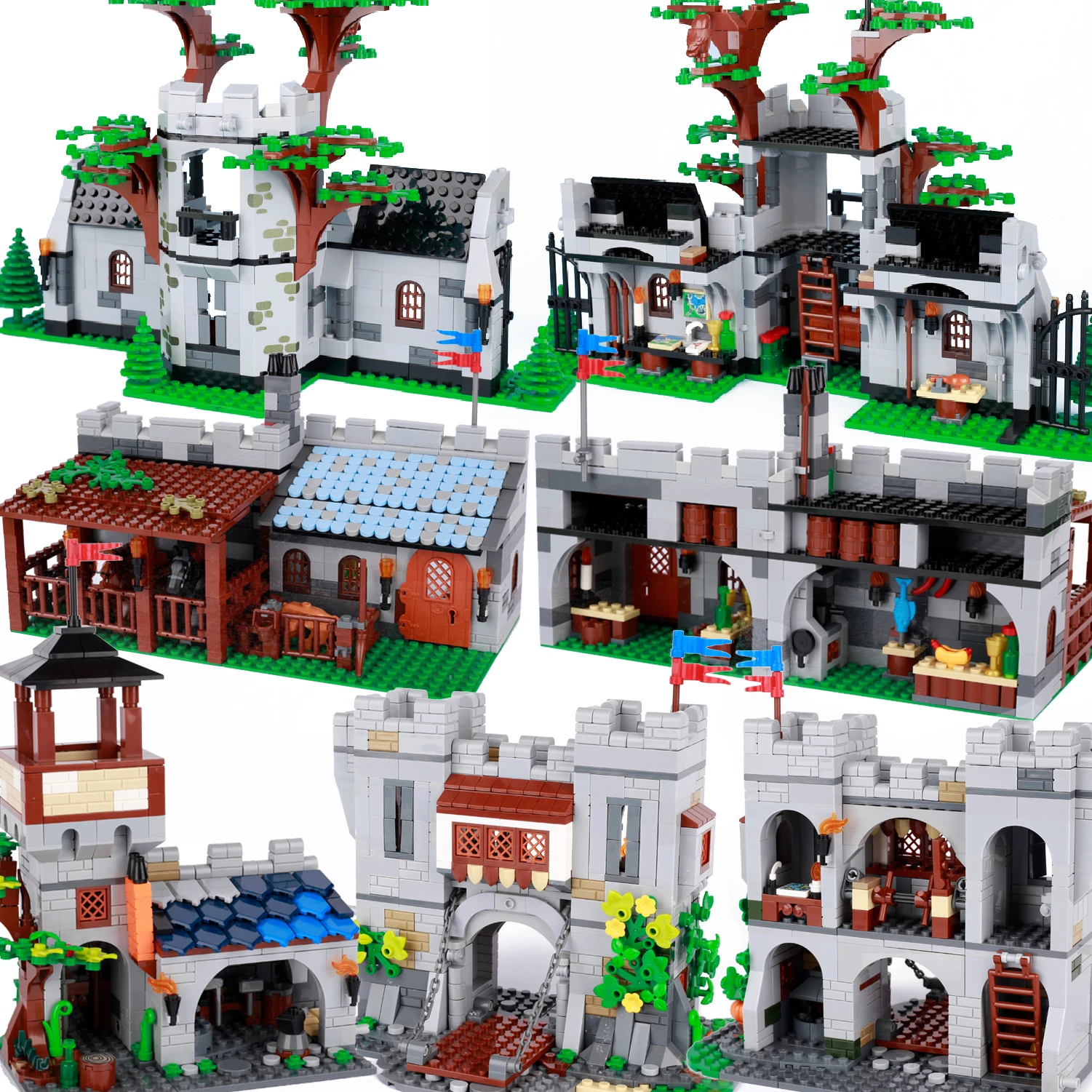 MOC Medieval Castle Burg Building Blocks Kit Middle Age Town Stable Construction - £54.05 GBP+