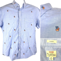 J Crew USA Peace Sign Embroidered Oxford Shirt sz Medium Mens Classic All Cotton - £22.61 GBP