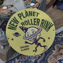 Vintage New Planet Roller Skating Rink Chicago Illinois Porcelain Gas-Oil Sign - £98.20 GBP
