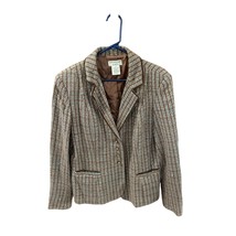 Covington Womens Size 16 Tweed Jacket Blazer Brown Gold Blue Metallic Lined - £15.94 GBP