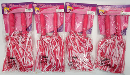 Cheerleader Pom-Poms Kids Toy Costume Accessory Pink &amp; White Lot of 4 - $10.00