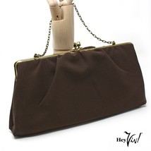 Vintage 50s Dark Brown Crepe Fabric Clutch Purse w Chain Cocktail Party ... - £18.87 GBP