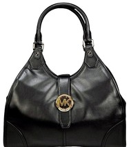 Michael Kors Hudson Black Leather Gold Logo Large Shoulder Tote Bagnwt! - £173.07 GBP