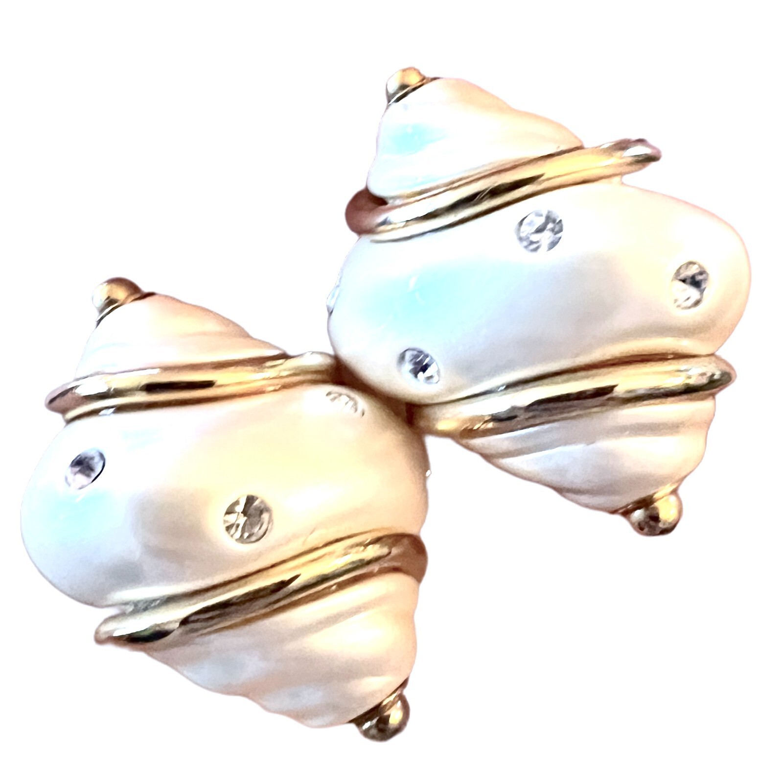 Kenneth Jay Lane KJL Earrings White Seashell Resin Gold Plated Clip on 80s VTG Item image 2