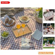 Portable Sand Proof Picnic Mat - Luxurious 80x60 Brown Gingham Outdoor B... - $30.64