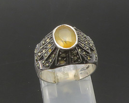 925 Sterling Silver - Vintage Citrine &amp; Marcasite Dome Band Ring Sz 6 - ... - $32.99
