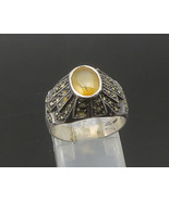 925 Sterling Silver - Vintage Citrine &amp; Marcasite Dome Band Ring Sz 6 - ... - $45.97 CAD