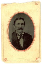 CIRCA 1860&#39;S Paper Framed Hand Tinted TINTYPE Rugged Older Man With Mustache - £14.49 GBP