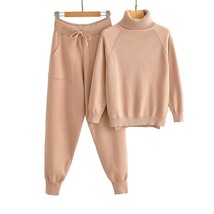 A women s set solid turtleneck sweater jumper pants set 2020 autumn winter suit 2 piece thumb200