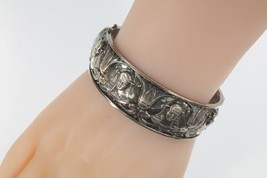 Vtg Sterling Silver Egyptian Pharaoh Lotus Flower Snake Bangle Bracelet 42.0g - £386.25 GBP