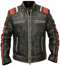 Men Moto Jacket Cafe Racer Vintage Retro Distressed Biker Black Leather ... - £78.65 GBP