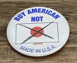 Vintage Buy American Not Japan Made In The USA Button KG JD - $8.91