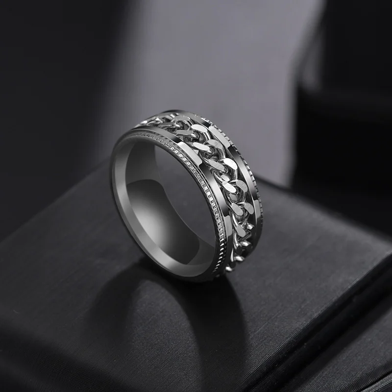 Rotate Rotating Anxiety Fiet  Titanium Stainless Steel Chain Spinner Finger Ring - $31.76