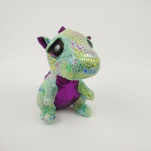 Ty Beanie Boo Green Winged Dragon Cinder Purple Glitter Eyes 6 inch 2016 - £11.17 GBP