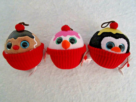 3 TY Christmas Baby Beanie Boos Cupcakes 3&quot; plush ornaments COCO FLAKES GELATO - £12.77 GBP