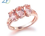 Genuine 925 sterling silver ring for women oval 7 5mm created morganite three gems thumb155 crop