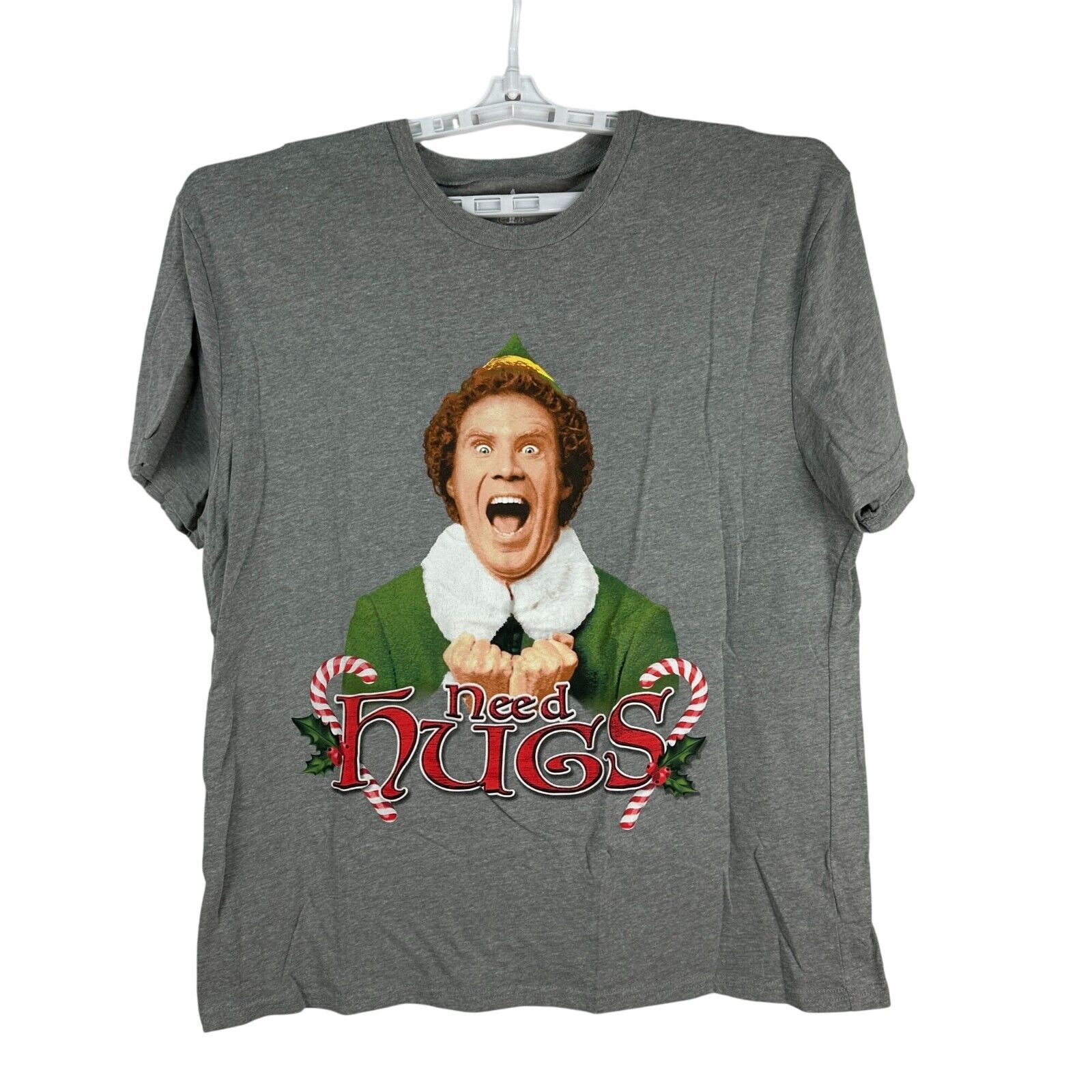Elf Movie Need Hugs Graphic T-Shirt  XL Briefly Stated Grey - $14.00