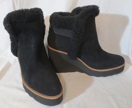 Coach Kingston Black Suede Shearling Wedge Booties Boots Sz 9.5 NWT - £120.27 GBP