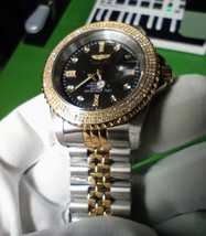 two tone black dial automatic diamond watch exhibition case adjustable bracelet - £1,198.73 GBP
