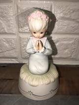 1983 Musical Lefton The Christopher Collection Girl Praying First Commun... - $27.64