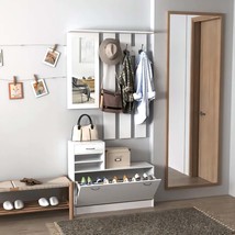 Combination Hall Cabinet: Shoe, Hang Shelf &amp; Mirror Storage Solution - $2,640.63 MXN