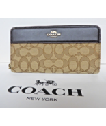 Coach F76638 Signature Outline Accordion Zip around Wallet Khaki Brown NWT - $119.95