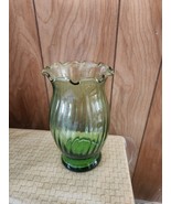 Emerald Green Swirl Glass Vase w/Ruffled Edge 6 1/2&quot; Vintage - $21.99