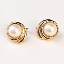 Vintage Faux Pearl and Gold Swirl Clip-On Earrings, .75 in. - $9.90