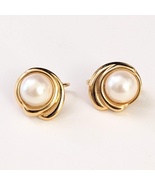 Vintage Faux Pearl and Gold Swirl Clip-On Earrings, .75 in. - £7.78 GBP