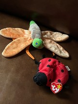 Lot of Ty Orange &amp; Green Plush Dragonfly GLOW &amp; Red &amp; Black Ladybug LUCKY Insect - £9.02 GBP