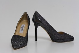 Jimmy Choo Grey New Rudy Anthracite Lamé Glitter Mirror Leather Pumps 35 - £353.84 GBP