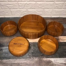 REAL KITCHEN Set of 5 Wood Wooden Salad Bowls Mid Century Style teak set - $62.27