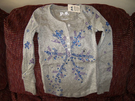 P.S. Aeropostale Gray Snowflake Gem Long Sleeve Shirt Size 4 Girls NEW L... - $17.52