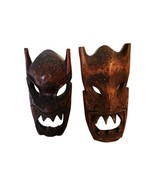 Two Vintage Hawaiian Carved Wood Wall Mask Tiki Bar Style Alii Woods Hon... - $24.07