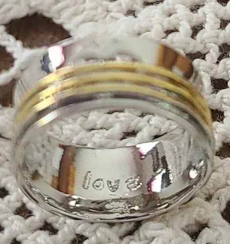 Handcrafted ~ Heart/Love ~ Wide Band Ring ~ Size 8 ~ Silver & Gold in Color Item image 8
