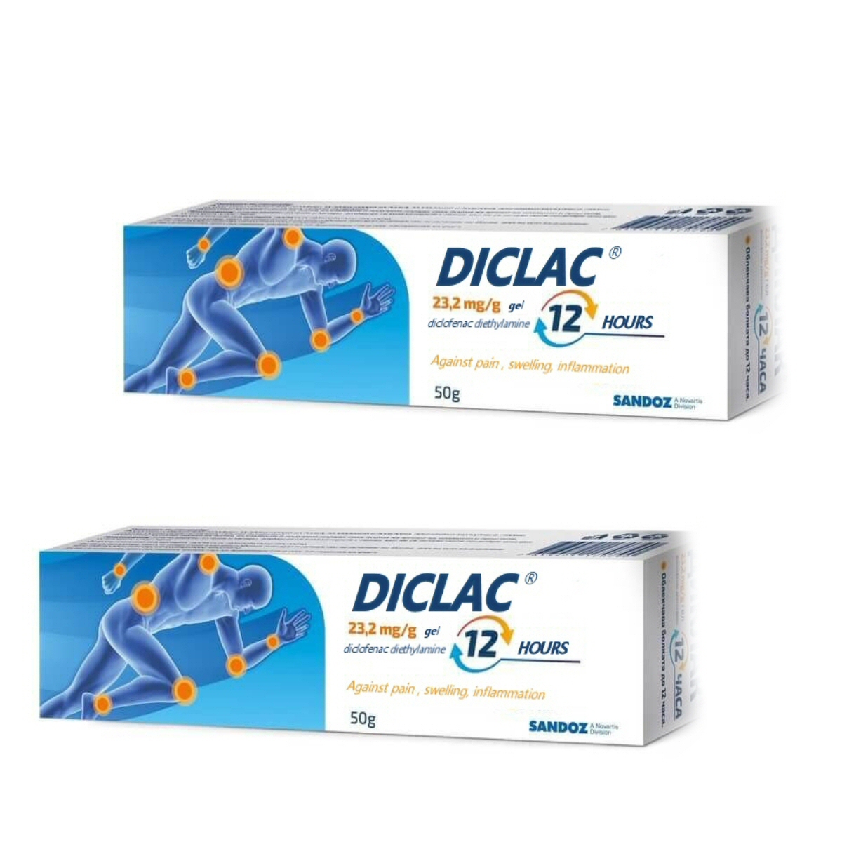 Primary image for 2 PACK Diclac 12 hours 23.2 mg/g gel 50 g Sandoz, Joint pain, Pain and swelling