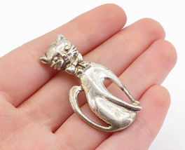 925 Sterling Silver - Vintage Shiny Bow Tie Sitting Cat Motif Brooch Pin- BP1749 - £27.78 GBP