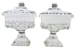 2 Vintage Square Clear Glass With Frosted Glass Accents Covered Candy Dish 5.5in - £31.45 GBP