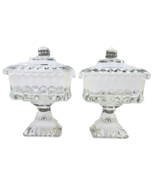 2 Vintage Square Clear Glass With Frosted Glass Accents Covered Candy Di... - £31.69 GBP