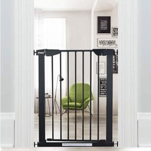 Narrow Baby Gate Walk Thru Pressure/Hardware Mount Auto Close Black Metal Child  - £42.41 GBP