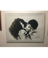 Vintage black &amp; white artwork on canvas A Mother carries a  baby on her ... - £236.67 GBP
