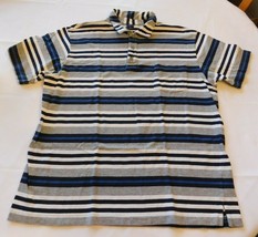Gap Men&#39;s Short Sleeve Polo Shirt Size XL xlarge Grey Black White Striped GUC - £12.15 GBP