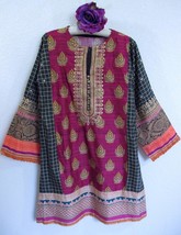 Khaadi Embroidered Pakistani Kurta 12 M Purple Gold Orange Exotic Paisley Beaded - £17.00 GBP